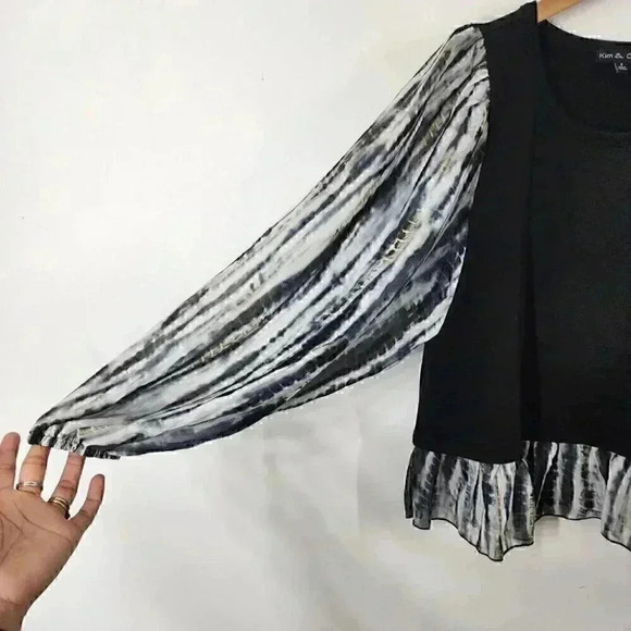 Kim & Cami Crew Neck Balloon Sleeve Ruffle Women Blouse S - Picture 3 of 8